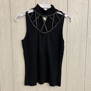 Michelle Nicole Black Knit Sleeveless Embellished Top Size Medium NWT